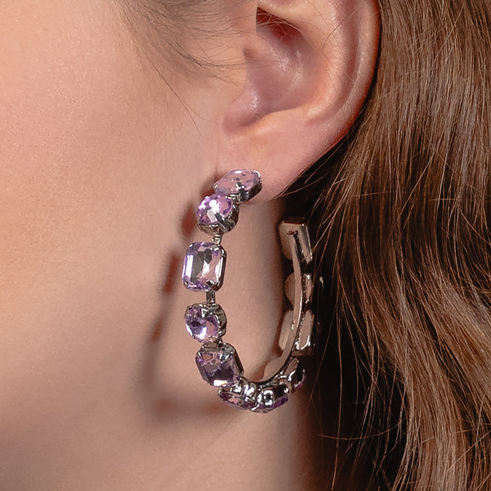 13018 - Crystal Hoop Earrings - Purple
