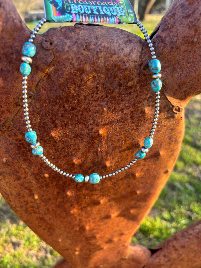 3MM Sterling Silver Pearl Chocker-Turquoise