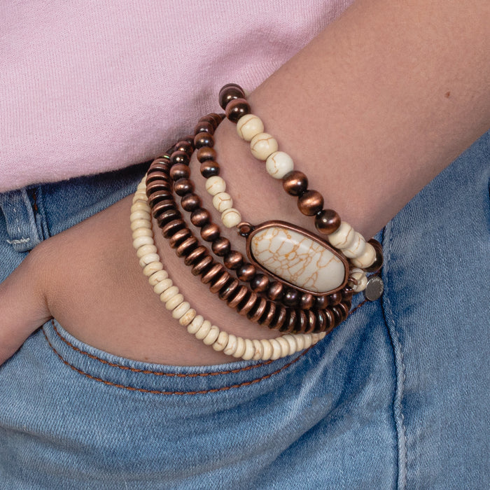 74757 - Turquoise Stacked Bracelets - Ivory & Copper