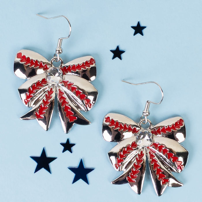 93423 - Baseball Bow Earrings - Red