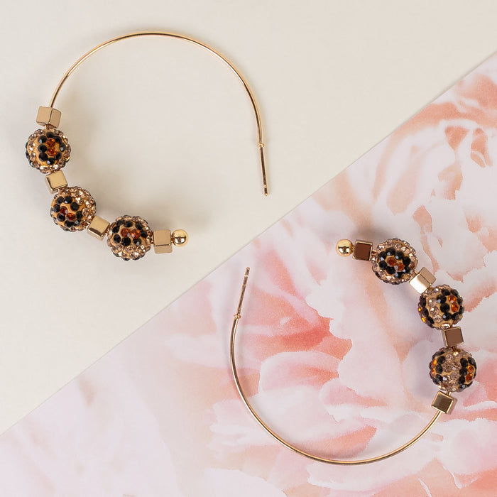 93434 - Crystal Hoop Earrings - Brown