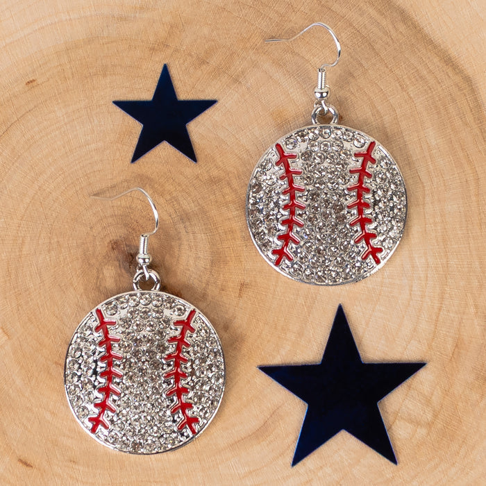 93438 - Crystal Baseball Earrings - Red & White