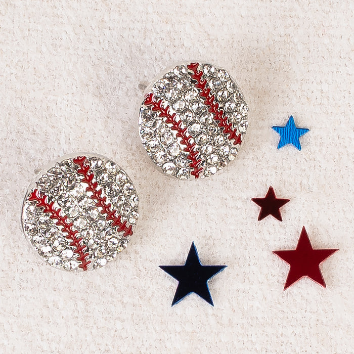 93481 - Crystal Baseball Stud Earrings - Red & White