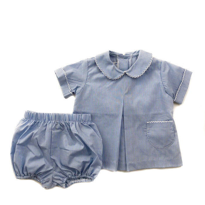 Banbury Cross Medium Blue Gingham Boy Bloomer Set
