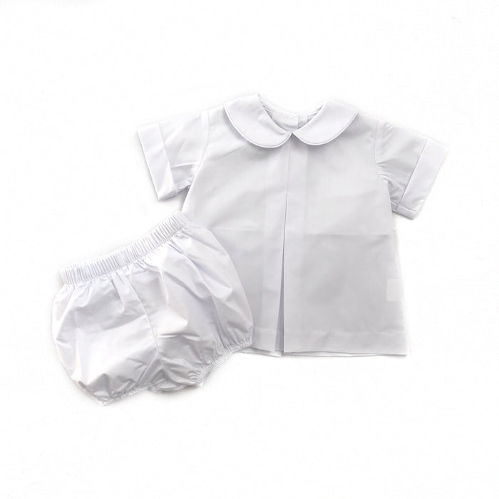 Banbury Cross Solid White Boy Bloomer Set
