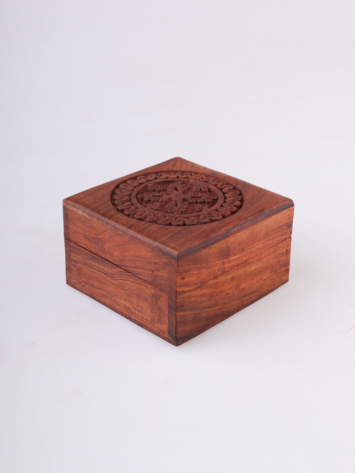 Carved Box Square Shisham Wood | One Colour-Image 3