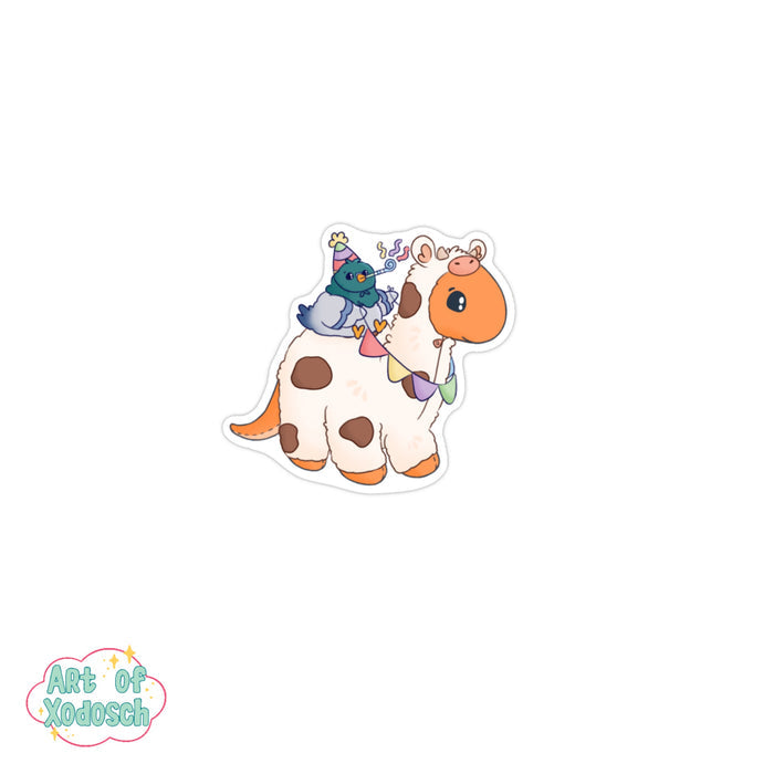 dino in cow suit sticker