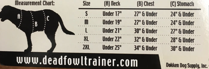 Neoprene dog vest measurement chart