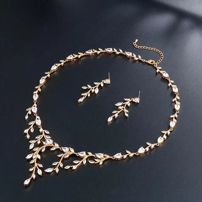 Wedding Jewelry - Cubic Zirconia Vine Bridal Jewelry Set - Available in Silver, Rose Gold and Yellow Gold