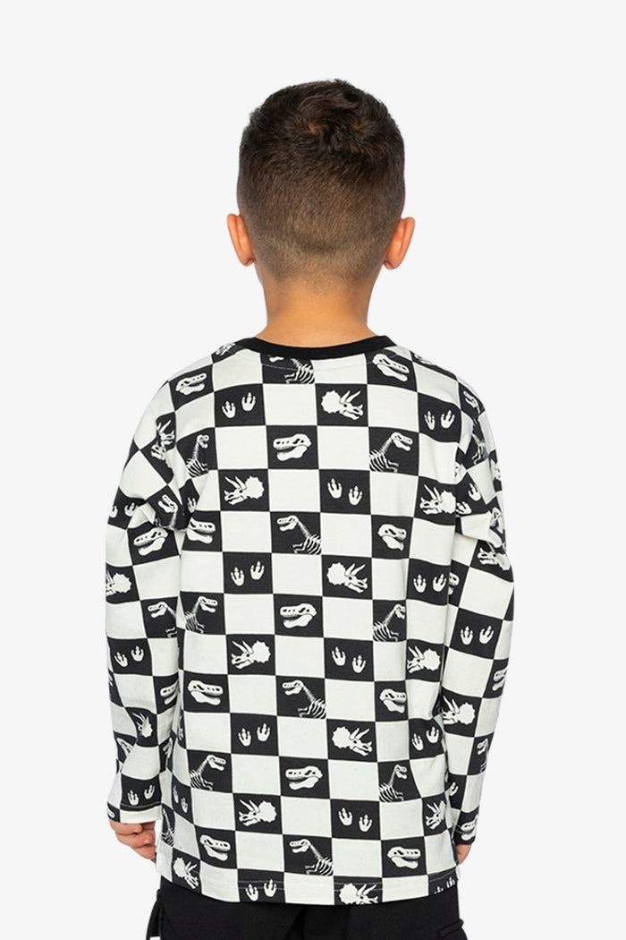 Organic Cotton Long Sleeve T-Shirt Black And White Checker-3