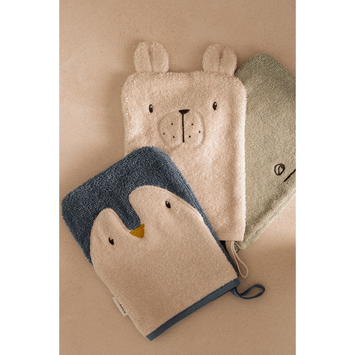 Liewood - Organic Cotton Wash Cloth - Set of 3 - Sylvester - Arctic Sea/Ocean View - Lifestyle Cut