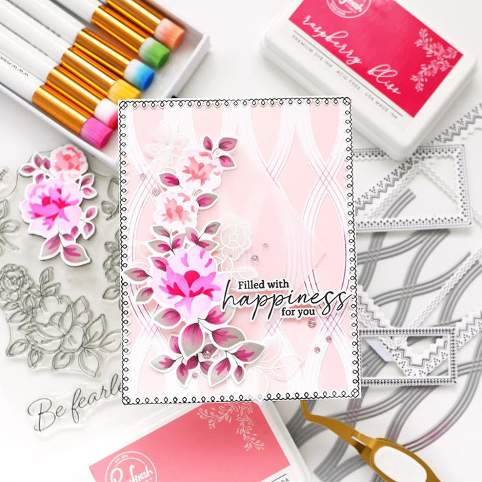 Pinkfresh Studio - Press Plate - Twist Pattern. 1 pc press plate set designed by Kaitlin Sheaffer. Made to coordinate with the Twist Pattern die. Available at Embellish Away located in Bowmanville Ontario Canada. Example by brand ambassador.
