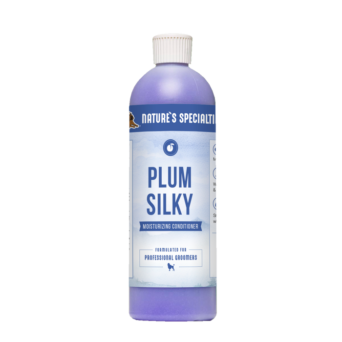 16oz size bottle of purple Nature's Specialties Plum Silky Moisturizing Conditioner for pets.