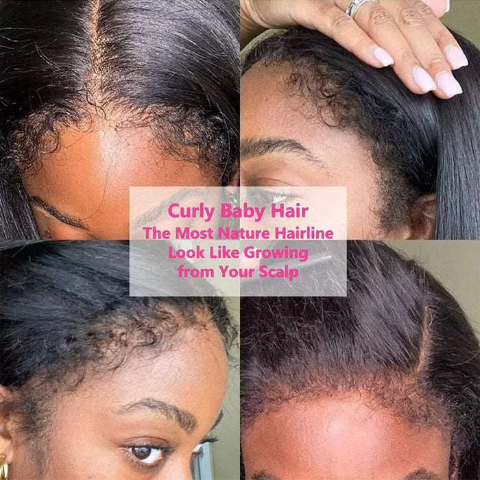 QVR Curly Edge Human Hair Wigs Straight 13x4/13x6 Lace Frontal Wigs With Kinky Edges Baby Hair