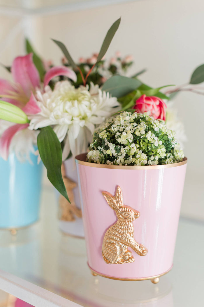 Pink rabbit gold easter spring cachet pot planter