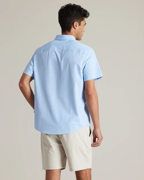 Rhone - Men's Commuter Short Sleeve Shirt-Blue Mini Windowpane
