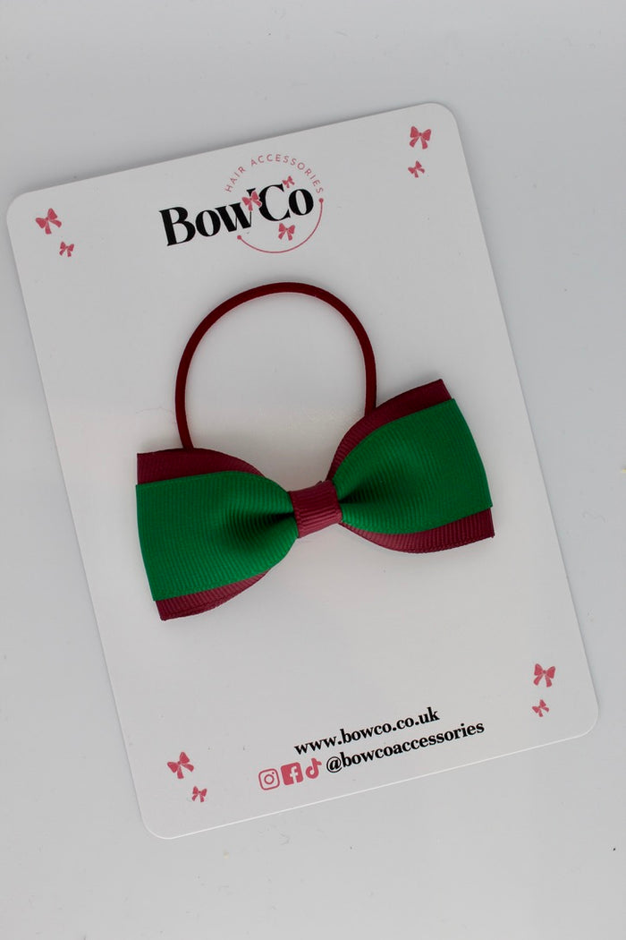 School Bow Forest Green and Burgundy - Tuxedo Bow - Elastic