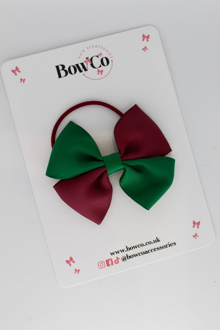 School Bow Forest Green and Burgundy - Twist Bow - Elastic
