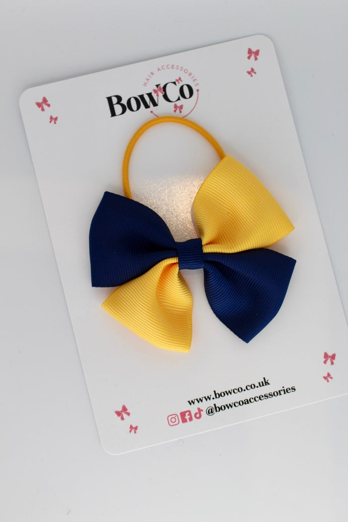 School Bow Navy and Yellow Gold - Twist Bow - Elastic