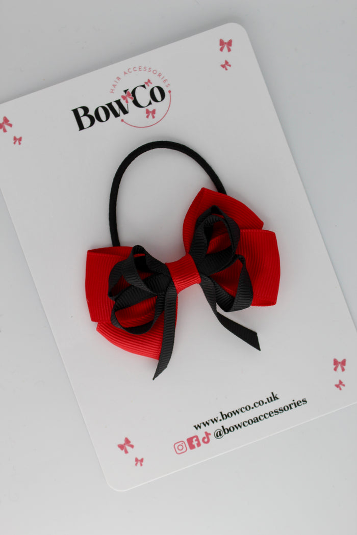 School Bow Red and Black - Double Bow - Elastic