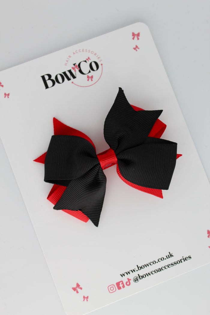 School Bow Red and Black - Layer Tail Bow - Clip
