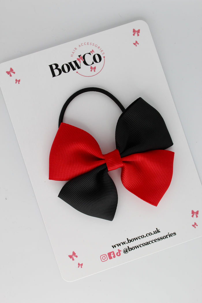 School Bow Red and Black - Twist Bow - Elastic