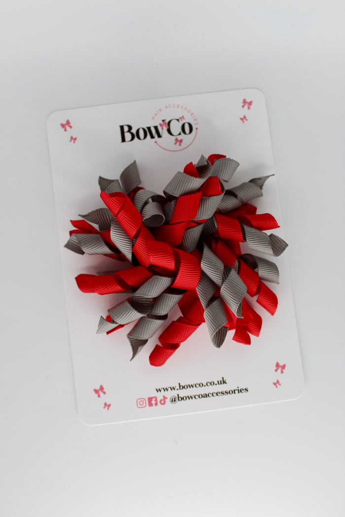 School Bow Red and Grey - Corker Bow - Elastic