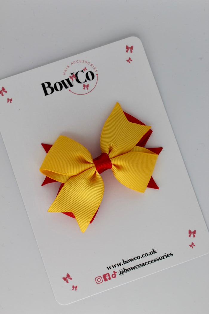 School Bow Red and Yellow Gold - Layer Tail Bow - Clip