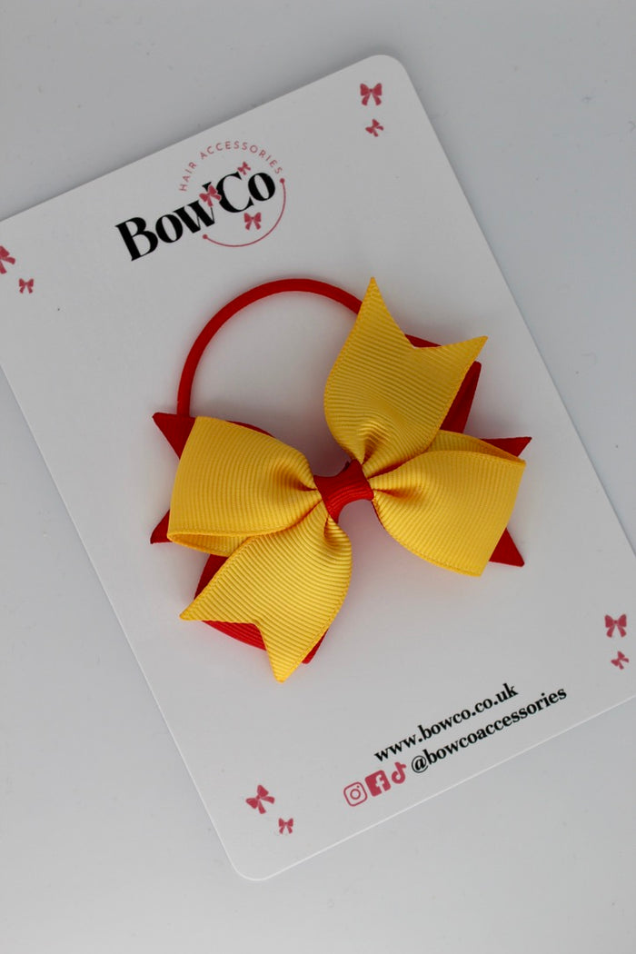 School Bow Red and Yellow Gold - Layer Tail Bow - Elastic
