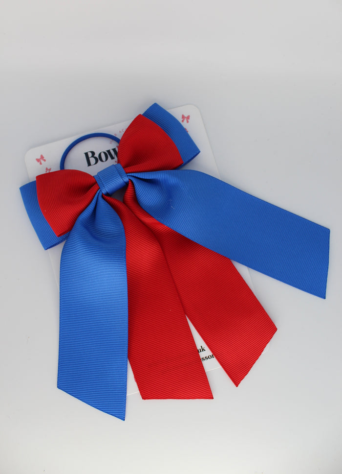 School Bow Royal Blue and Red - Double Layer Tail Bow – Elastic