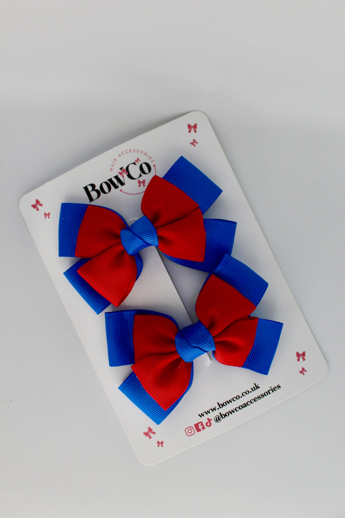 School Bow Royal Blue and Red - Layer Bow Set - Clip