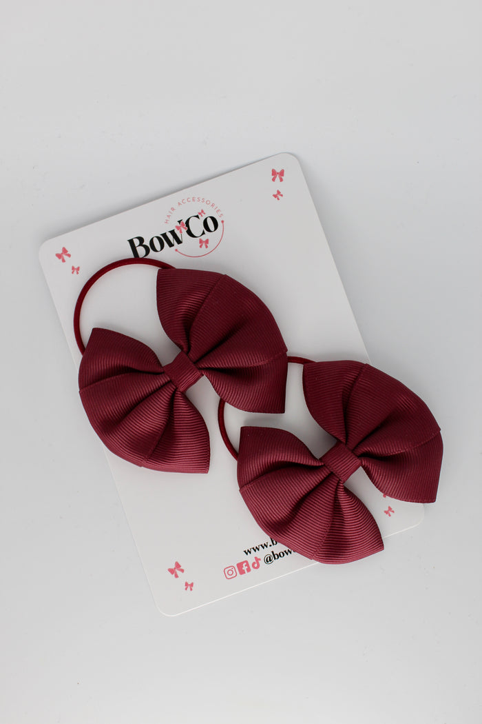 School Bows Burgundy - Round Tuxedo Bow Set - Elastic