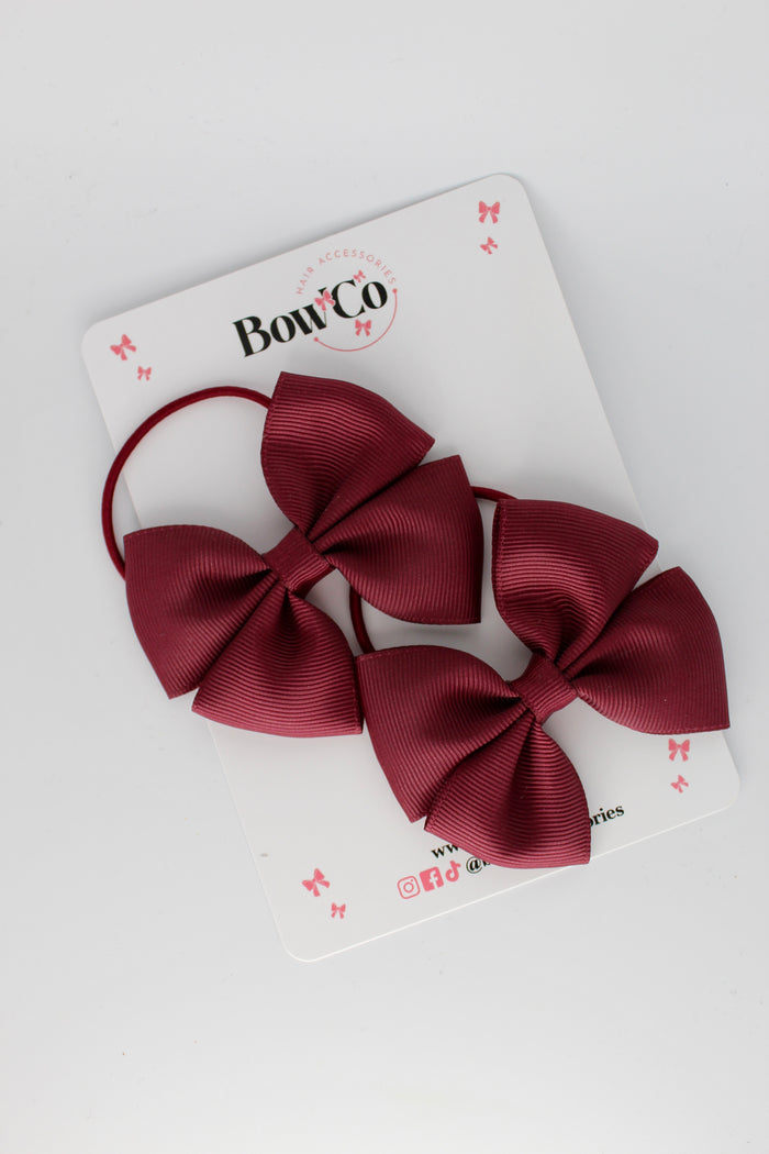 School Bows Burgundy - Twist Bow Set - Elastic