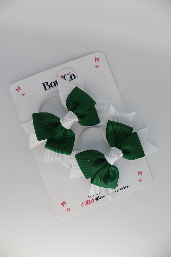 School Bows Green and White - Knot Bow Set - Elastic