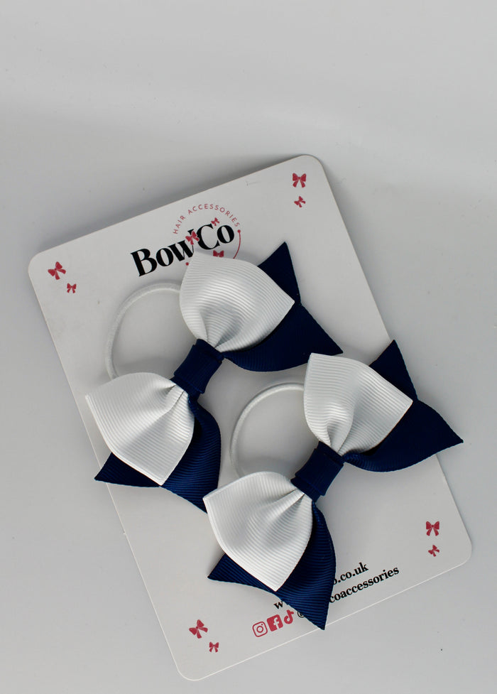 School Bows Navy Blue and White - Bow Tail Set - Elastic