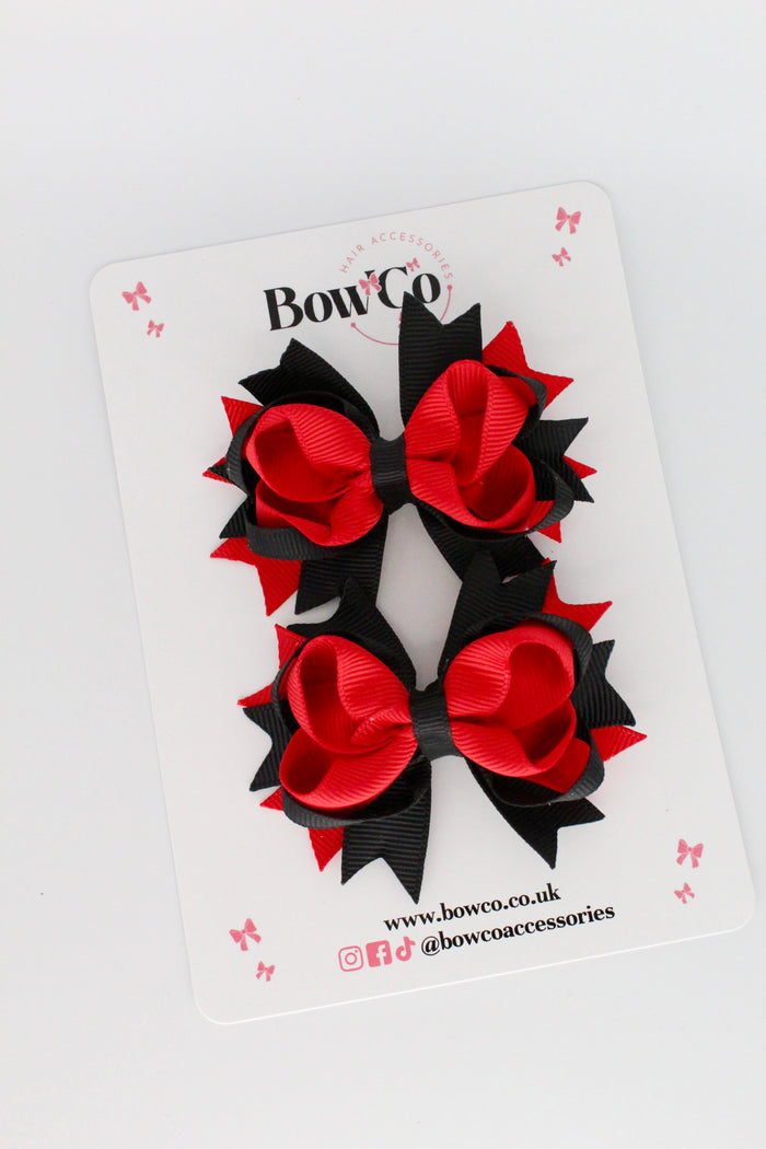 School Bows Red and Black - Loopy Stacked Bow Set