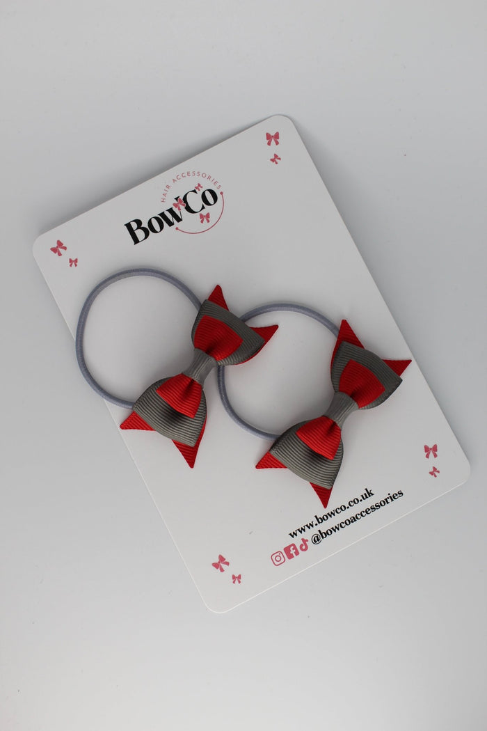School Bows Red and Metal Grey - Butterfly Bow Set - Elastic