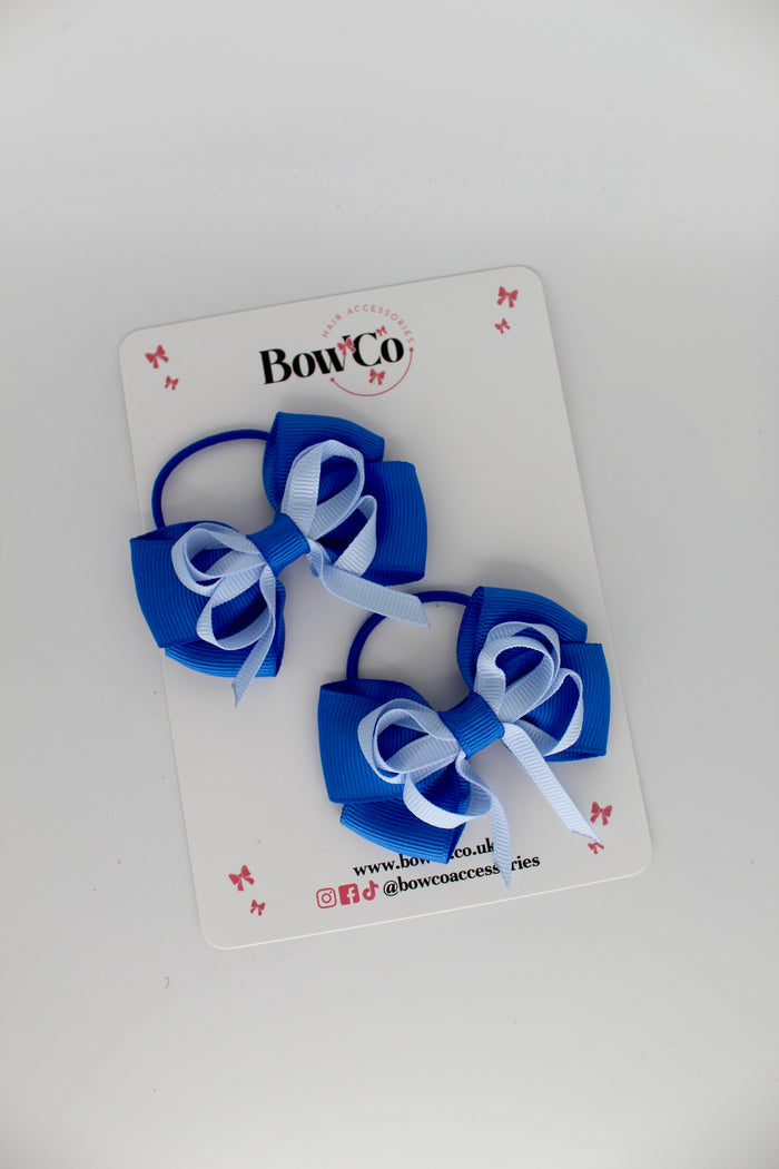 School Bows Royal Blue and Bluebell - Double Bow Set - Elastic