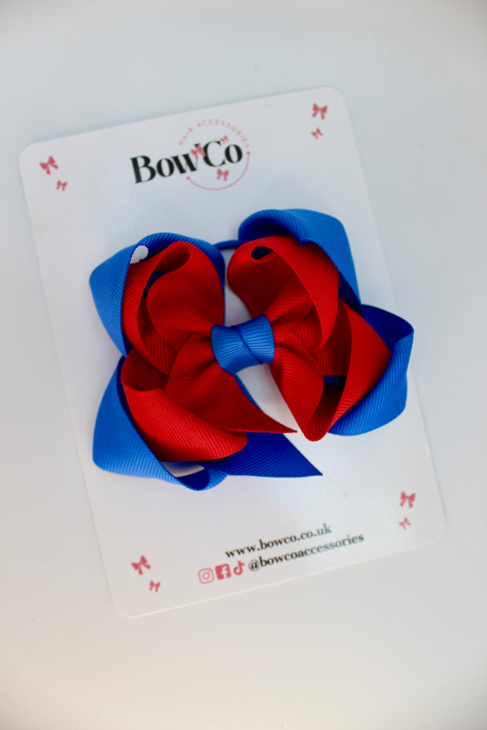 School Royal Blue and Red Bow - Double Loop Bow - Elastic