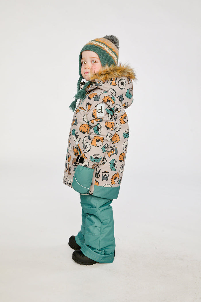 Two Piece Discover Snowsuit Beige Printed With Dogs-4