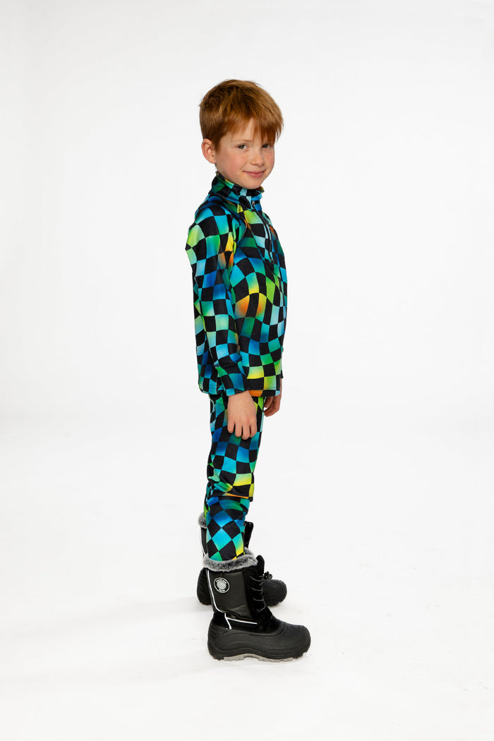 Two Piece Thermal Underwear Blue Checkered Print-4
