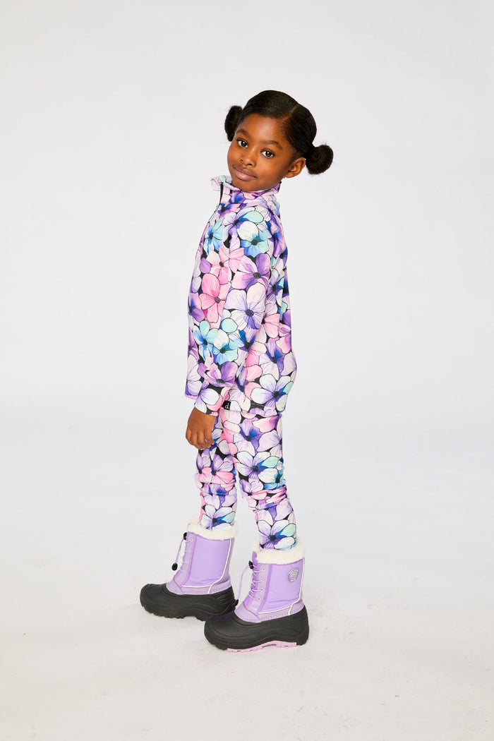 Two Piece Thermal Underwear Purple Floral Print-4