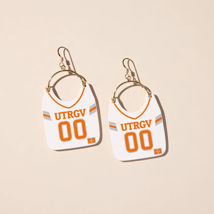 White UTRGV Vaquero Jersey Earrings