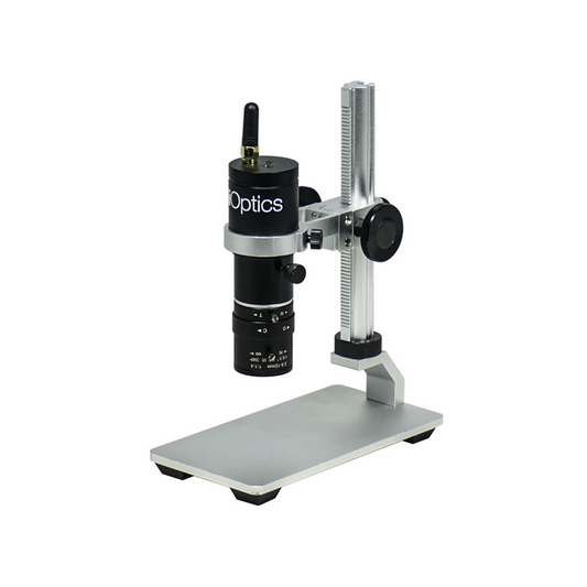0.6-9.5X 2.0 Megapixels CMOS Track Stand Digital Microscope, SKU DM02060101, three quarter front view