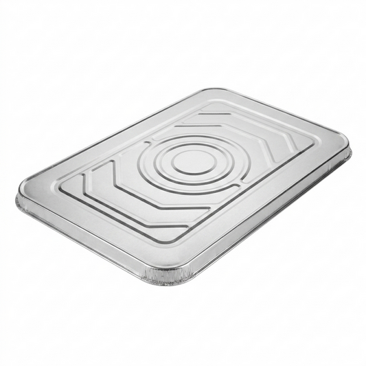 Rectangular metal tray lid with a textured surface on a white background