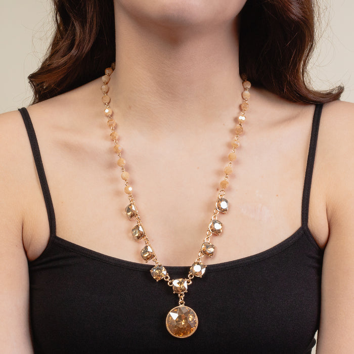 1255 - Crystal Pendant Necklace - Gold