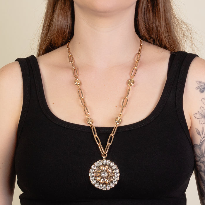 1256 - Crystal Pendant Necklace - Gold