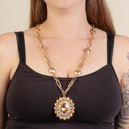 1261 - Crystal Pendant Necklace - Gold