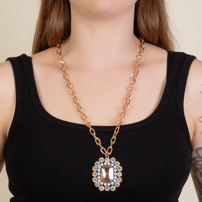 1271 - Crystal Pendant Necklace - Gold