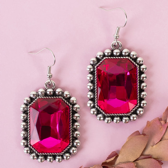 13027 - Crystal Earrings - Fuchsia